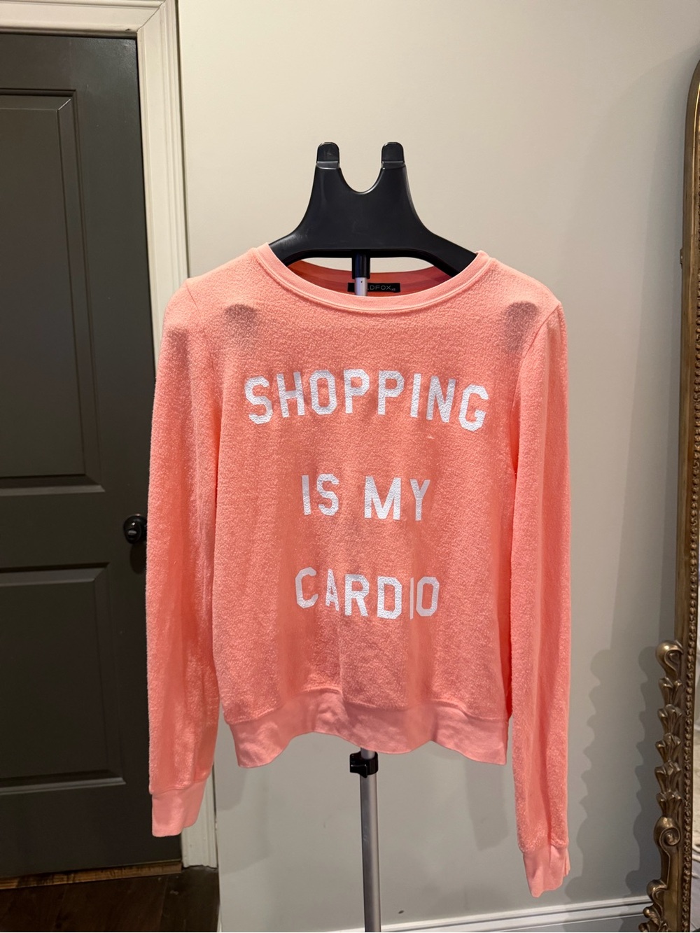 Wildfox Coral Pullover 'Shopping Is My Cardio' Coral Sweatshirt XS